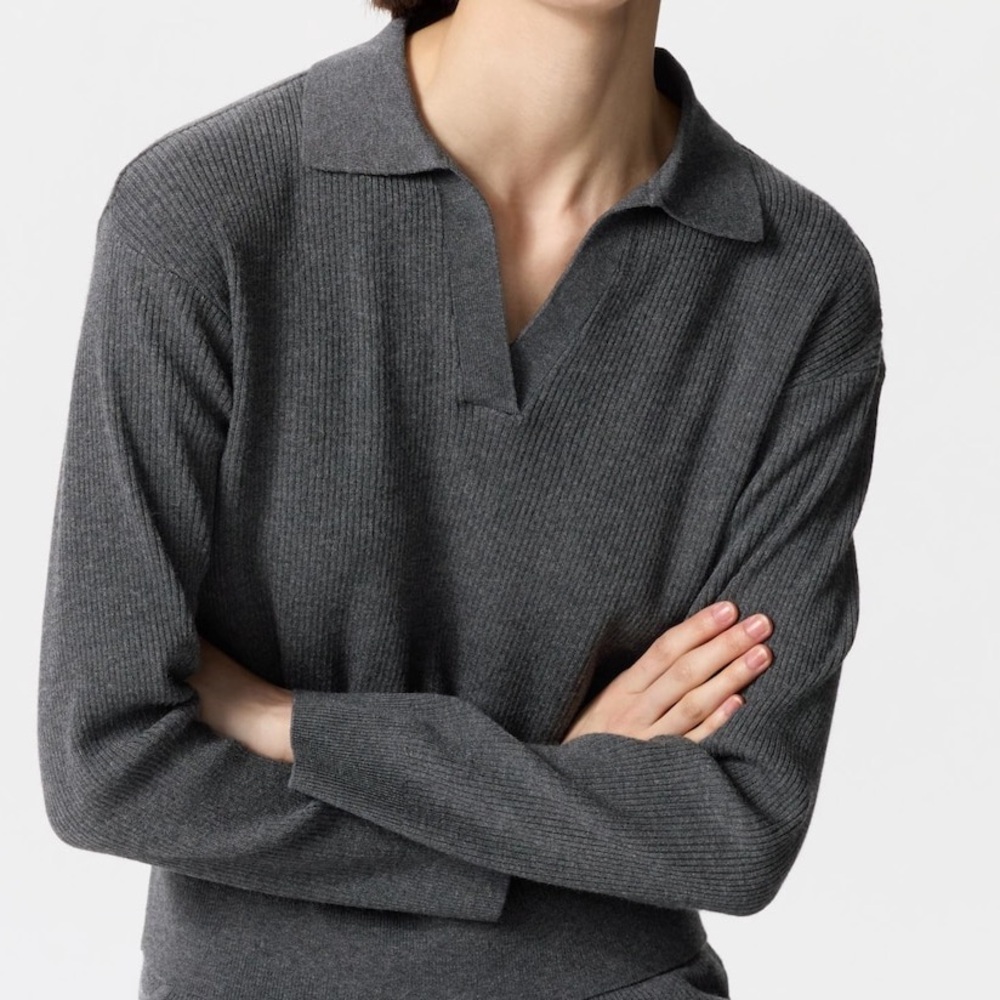 Uniqlo Ribbed Knit Polo set (Blue)